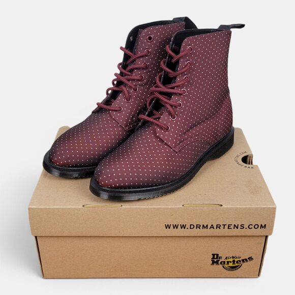 Dr. Martens Shoes - Dr. Martens Evan Boot Women's US 7 Pindot Cherry Red 7-Eyelet Lace Up NEW